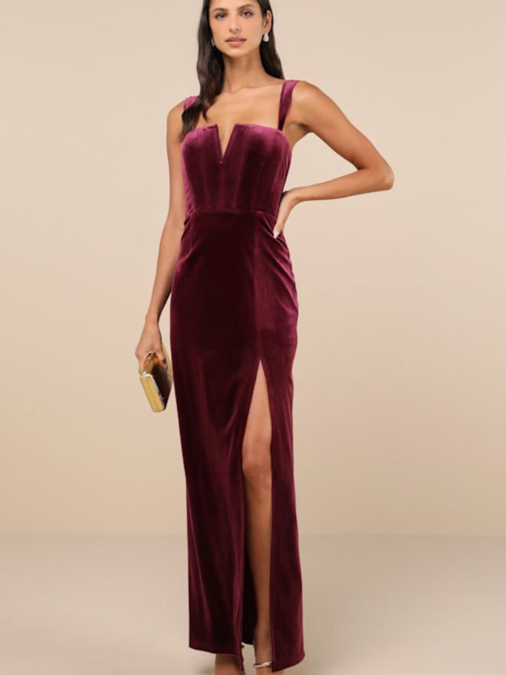 Lulus Pristine Luxury Dark Berry Velvet Bustier Maxi Dress Purple - Size XS
